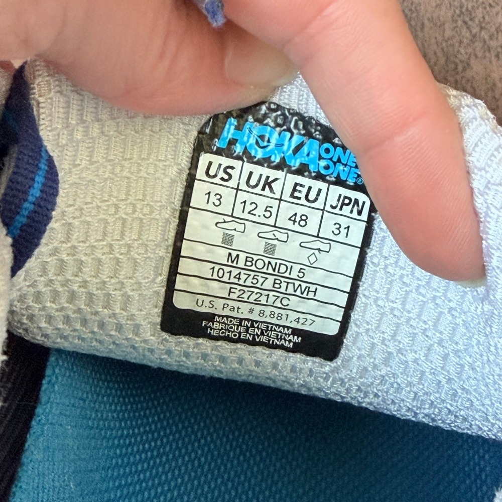 Hoka One One Bondi 5 Mens Running Shoes Blue Activewear 1014757 BTWH Size 13 - Picture 8 of 8